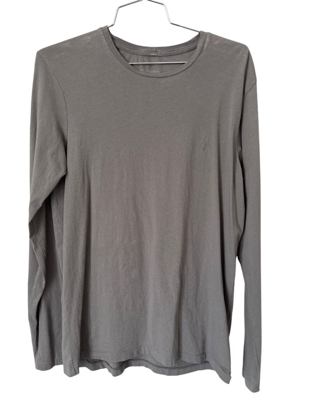 AllSaints T Shirt Size Medium Crewneck Long Sleeve Tee Gray Cotton Everyday Wear